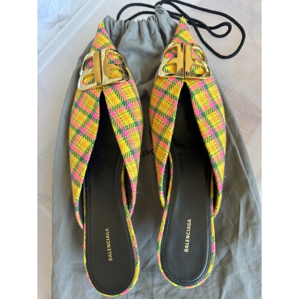 Balenciaga BB Logo Tweed Mules EU 41 US 10.5 Pointed Toe Heels Italy - Picture 4 of 10